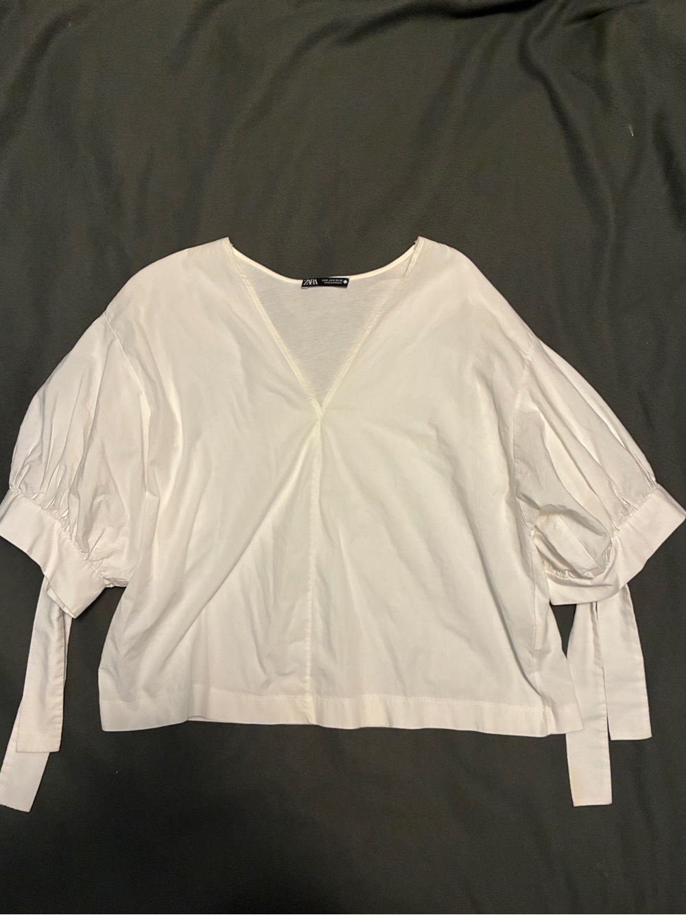 Zara Oversized White Cotton Blouse Puff Sleevesb